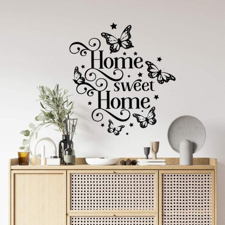 Adesivo de Parede Frase Para seu Lar Home Sweet Home com Borboletas