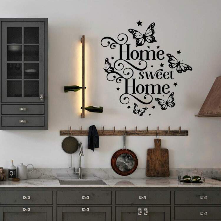 Adesivo de Parede Frase Para seu Lar Home Sweet Home com Borboletas