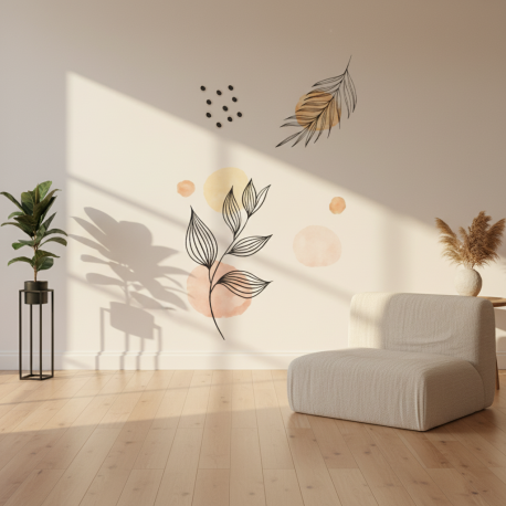 Adesivo de Parede Folhagem e Detalhes Tons Pastis Boho