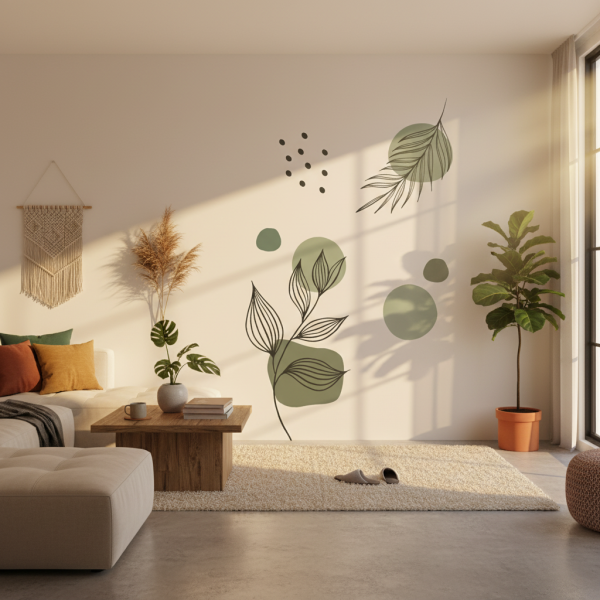 Adesivo de Parede Folhagem e Detalhes Verdes Pastis Boho