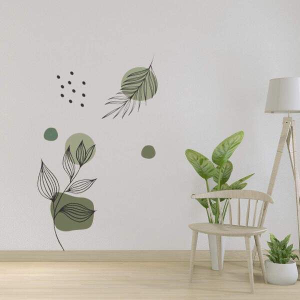Adesivo de Parede Folhagem e Detalhes Verdes Pastis Boho