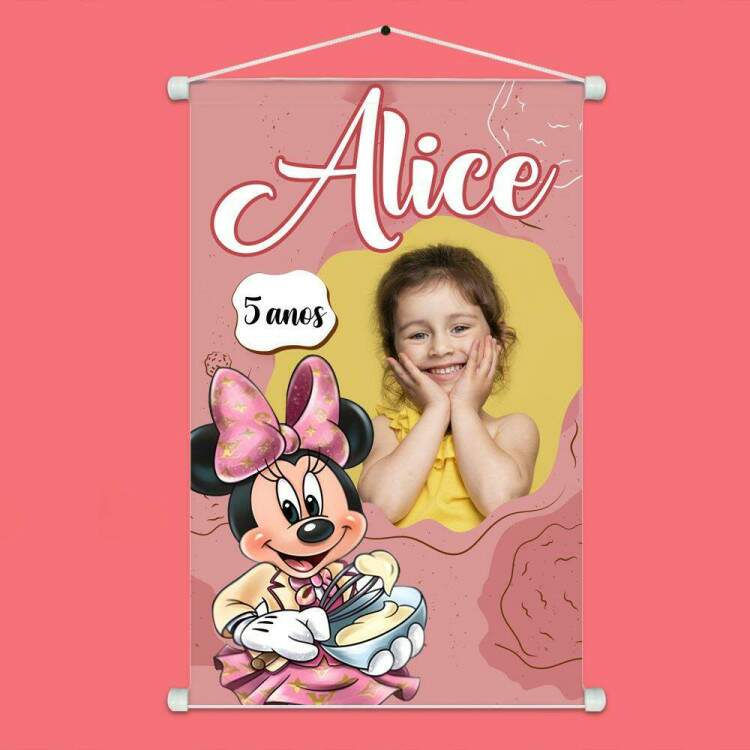 Banner em Lona Infantil Inspirado em Minnie com Nome, Idade e Foto