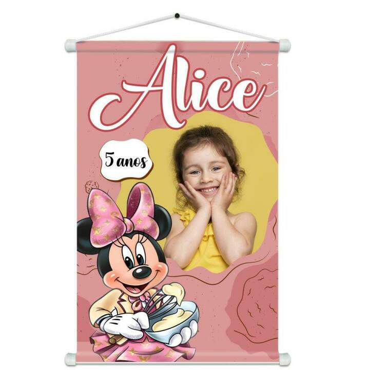 Banner em Lona Infantil Inspirado em Minnie com Nome, Idade e Foto