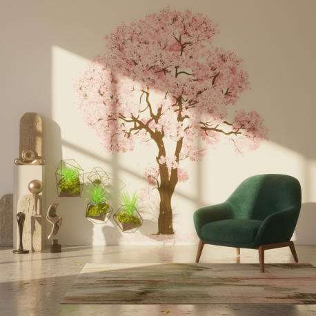 Adesivo de Parede rvore com Flores Rosas Delicadas