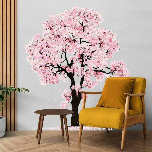 Adesivo de Parede rvore com Flores Rosas Delicadas