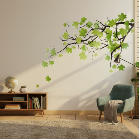 Adesivo de Parede Floral Galho Repleto de Folhas Verdes