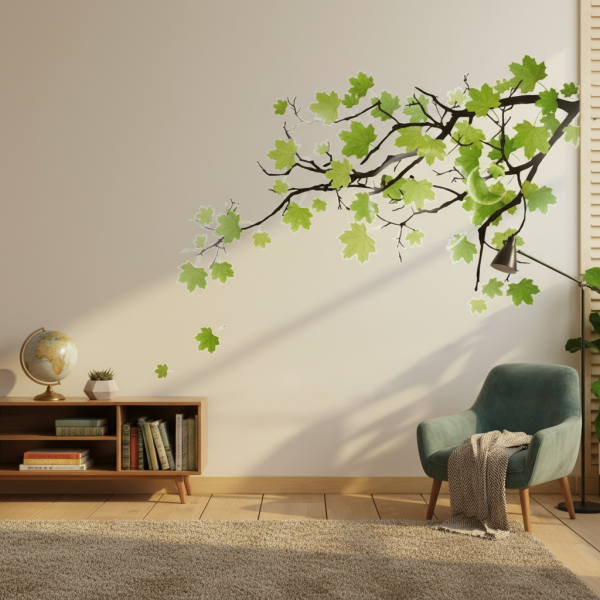Adesivo de Parede Floral Galho Repleto de Folhas Verdes