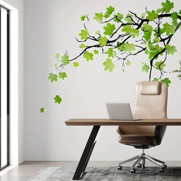 Adesivo de Parede Floral Galho Repleto de Folhas Verdes