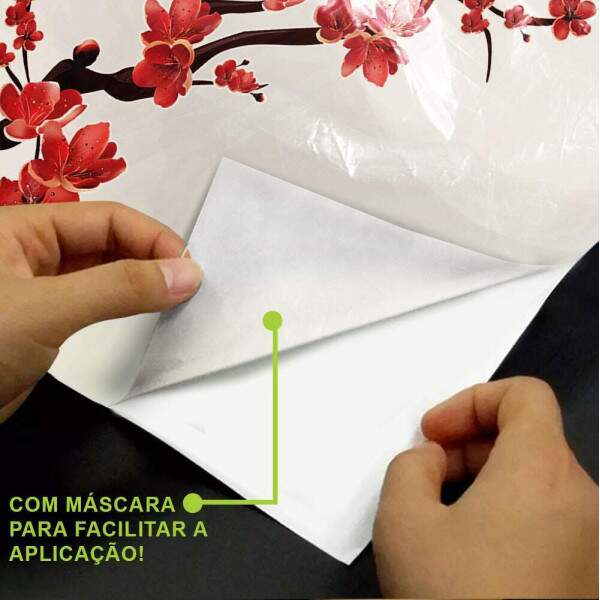 Adesivo de Parede Floral Sakura em Galhos Repleto de Flores Vermelhas