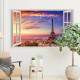 Adesivo de Parede de Janela Falsa Paisagem Urbana Torre Eiffel P�r-do-Sol