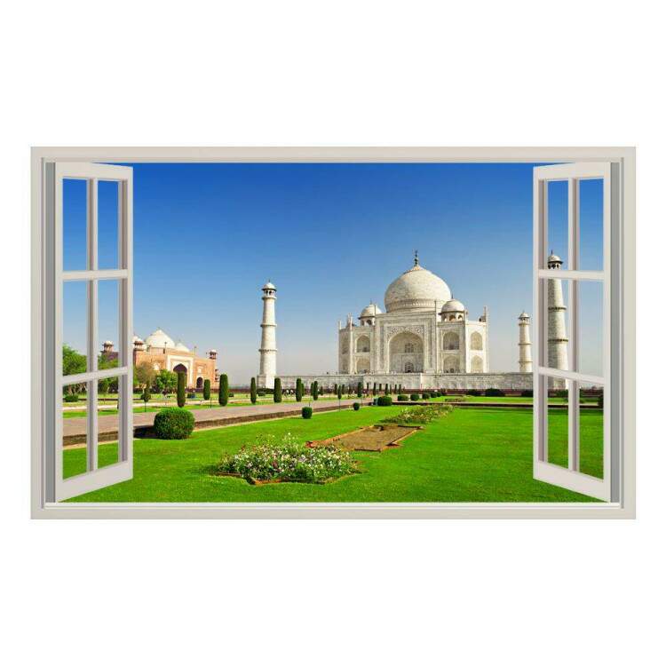 Adesivo de Parede de Janela Falsa Paisagem Urbana de Monumento Taj Mahal