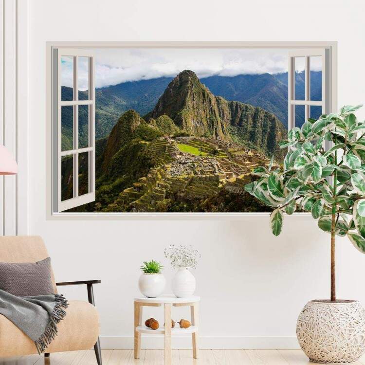 Adesivo de Parede de Janela Falsa Paisagem Urbana Machu Picchu