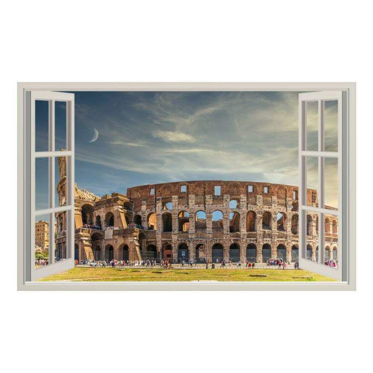 Adesivo de Parede de Janela Falsa Paisagem Urbana do Coliseu em Roma