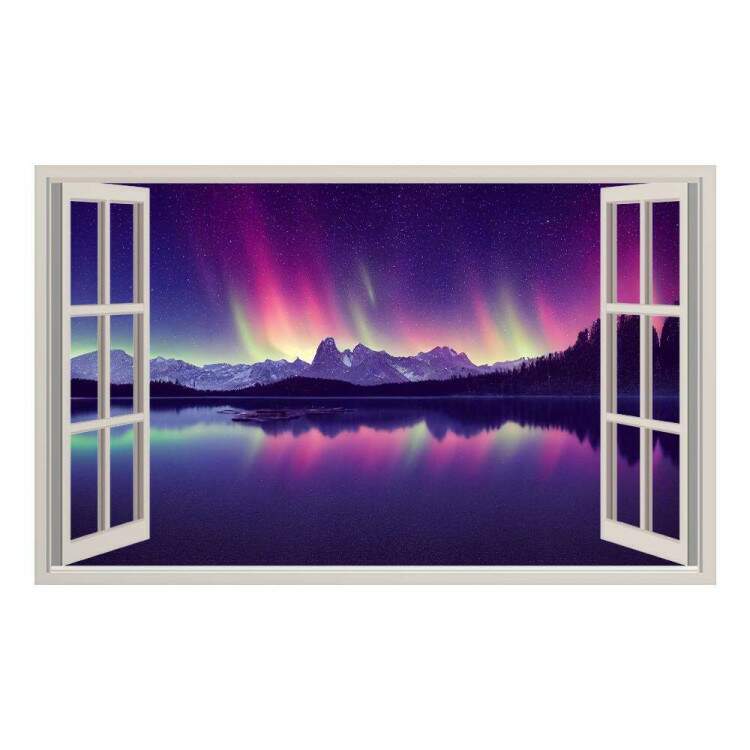 Adesivo de Parede de Janela Falsa Aurora Boreal Roxo e Rosa
