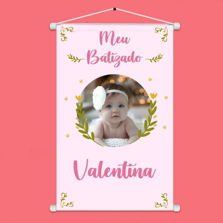 Banner em Lona Infantil Para Batizado de Menina Delicado