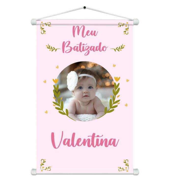 Banner em Lona Infantil Para Batizado de Menina Delicado