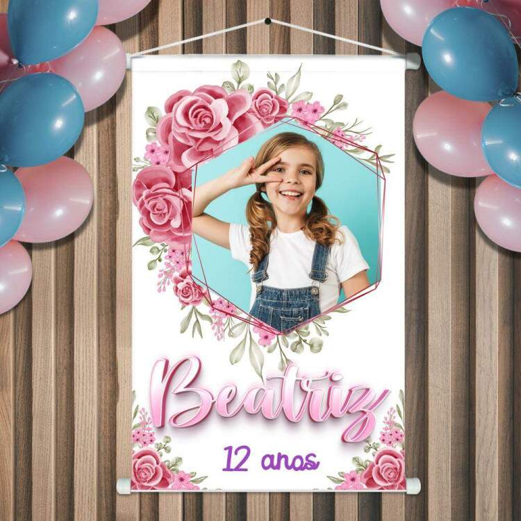 Banner em Lona Infantil Floral Delicado Para Menina Personalizado