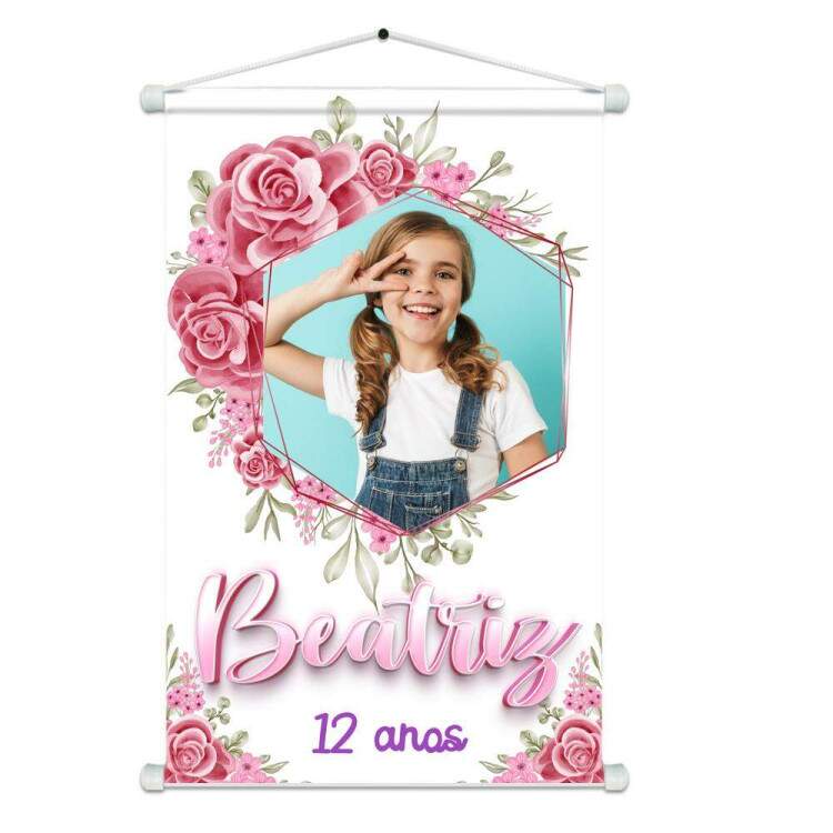 Banner em Lona Infantil Floral Delicado Para Menina Personalizado