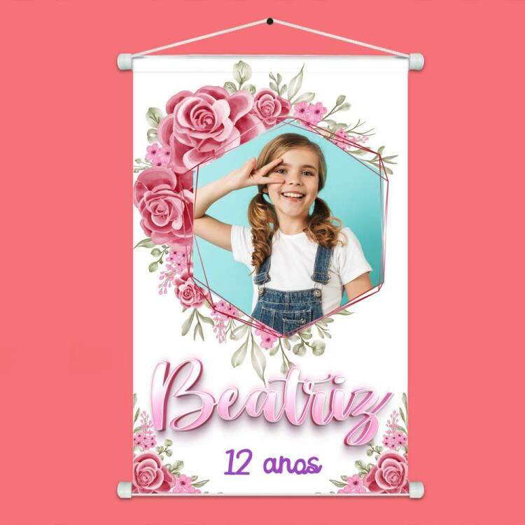 Banner em Lona Infantil Floral Delicado Para Menina Personalizado