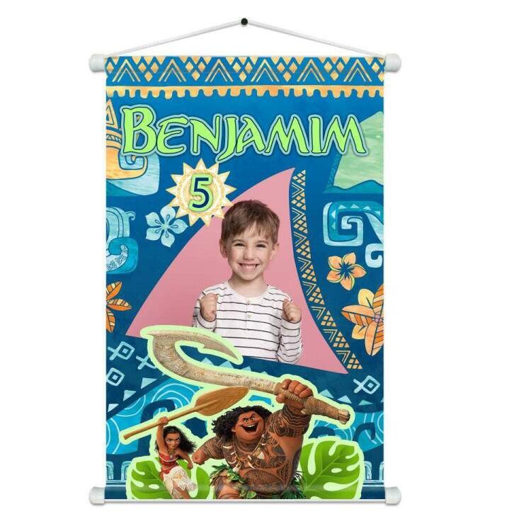 Banner em Lona Infantil Inspirado em Moana para Menino Personalizado com Foto