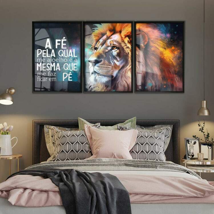 Kit 3 Quadros Decorativos Leo de Jud A F Pela Qual Me Ajoelho