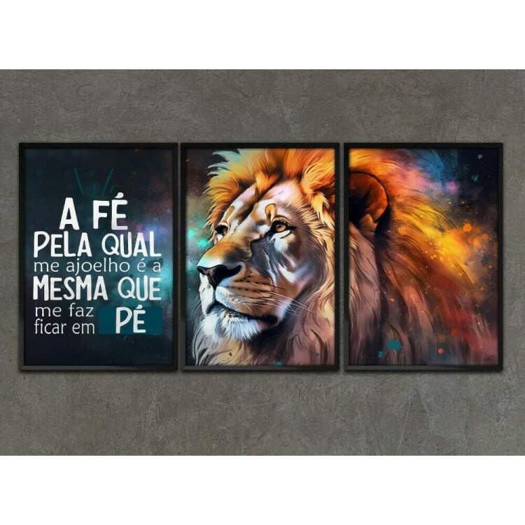 Kit 3 Quadros Decorativos Leo de Jud A F Pela Qual Me Ajoelho
