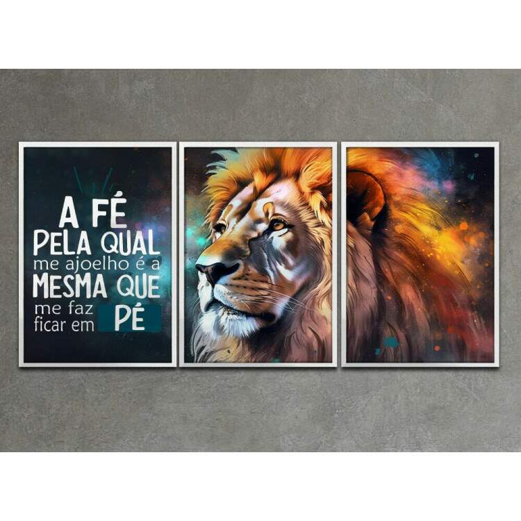 Kit 3 Quadros Decorativos Leo de Jud A F Pela Qual Me Ajoelho