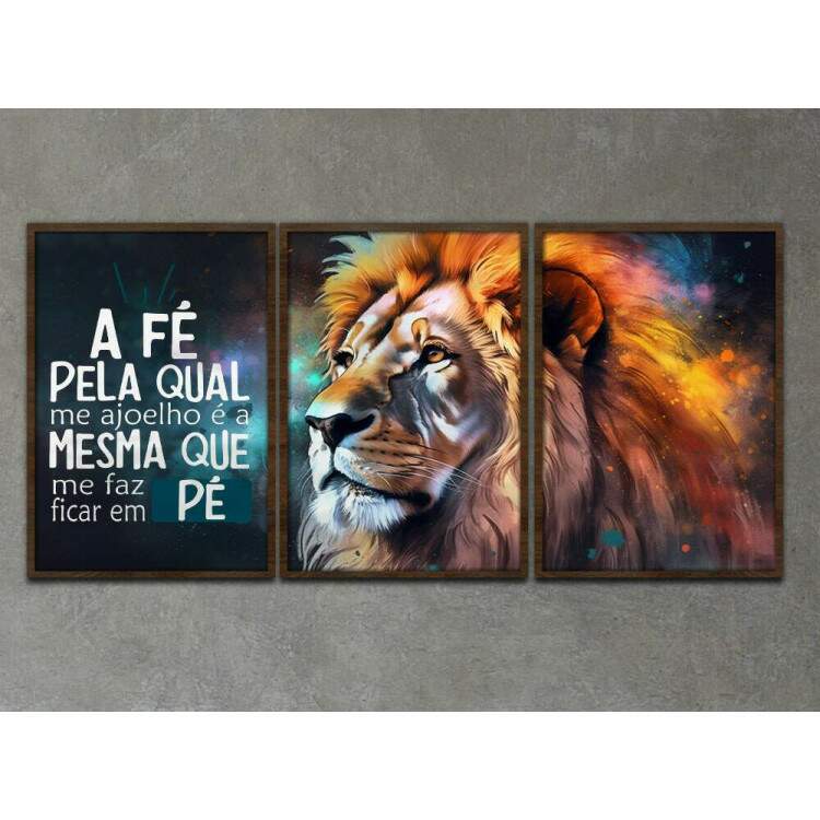 Kit 3 Quadros Decorativos Leo de Jud A F Pela Quaal Me Ajoelho