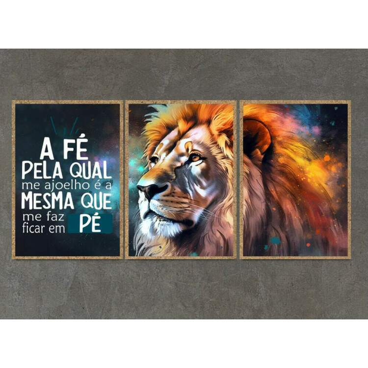 Kit 3 Quadros Decorativos Leo de Jud A F Pela Quaal Me Ajoelho