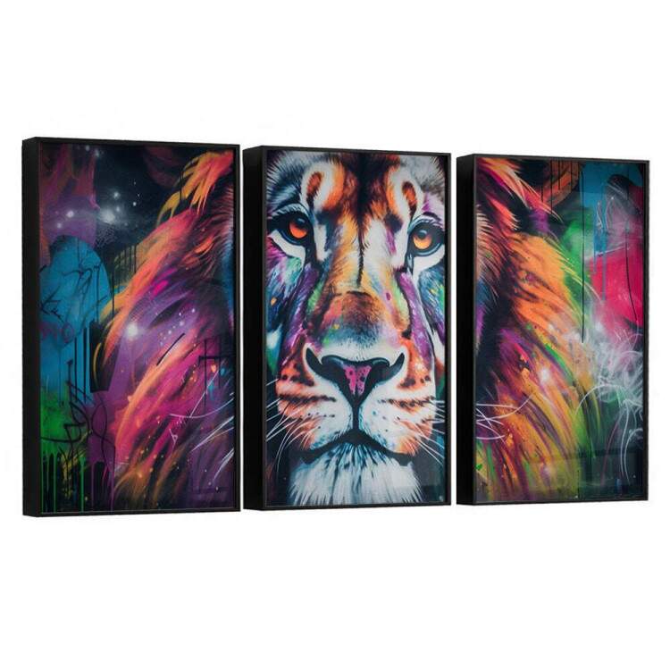 Kit 3 Quadros Decorativos Leo Repleto de Cores