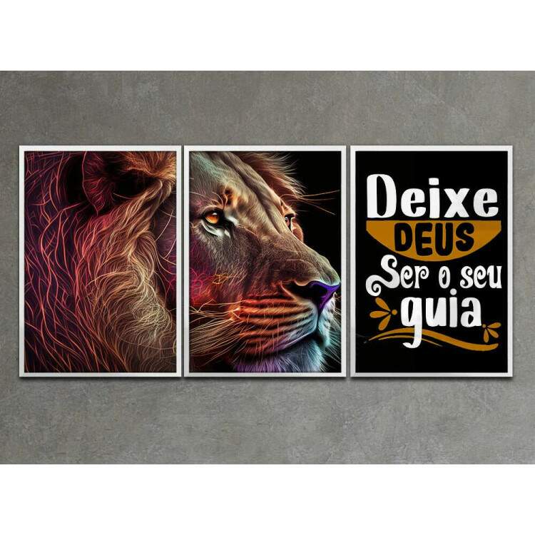 Kit 3 Quadros Decorativos Leo de Jud Deixe Deus Ser Seu Guia