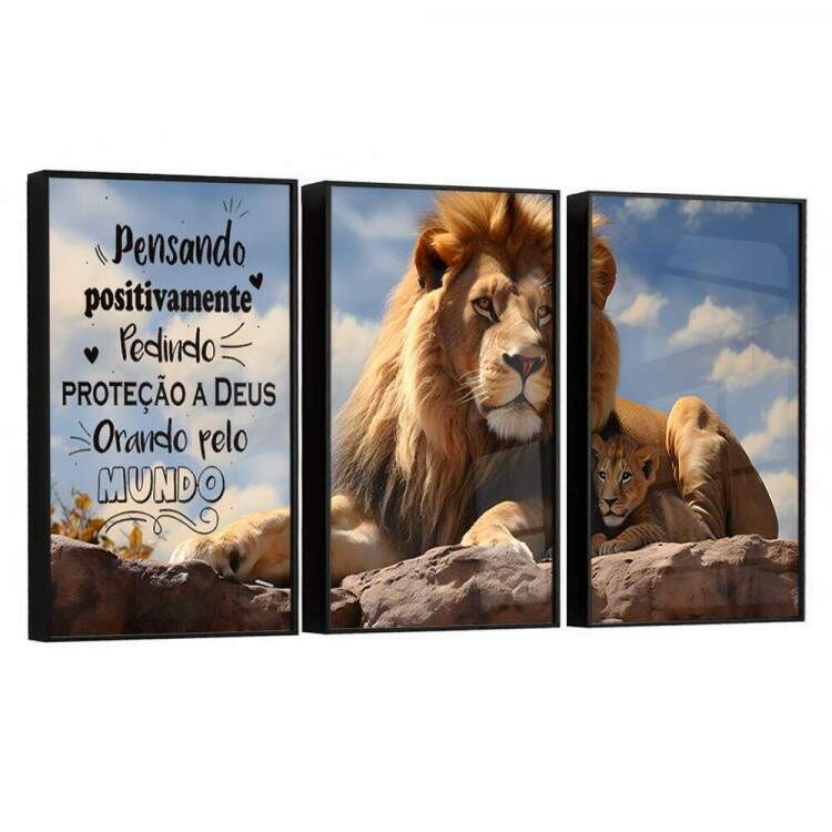 Kit 3 Quadros Decorativos Leo de Jud Pensando Positivo