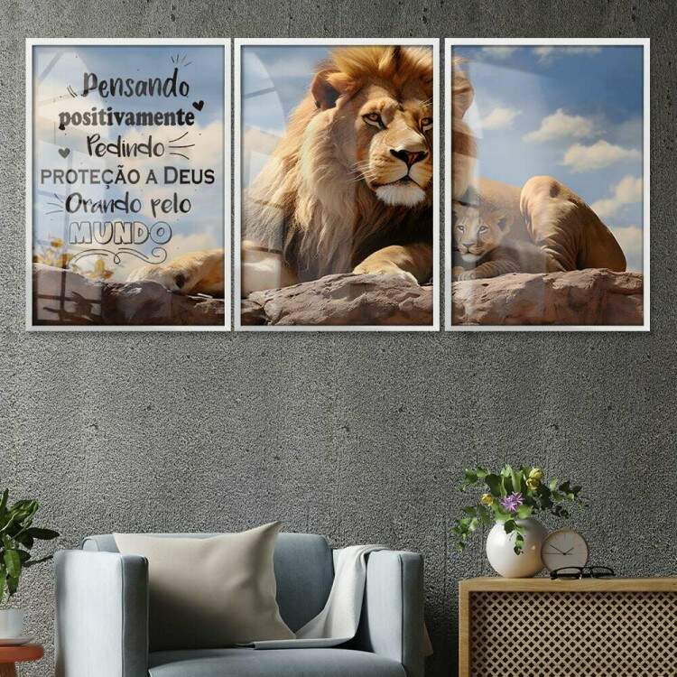 Kit 3 Quadros Decorativos Leo de Jud Pensando Positivo