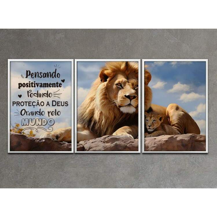 Kit 3 Quadros Decorativos Leo de Jud Pensando Positivo