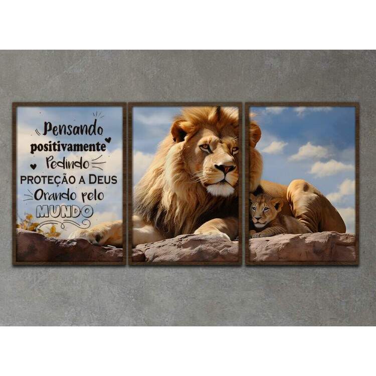 Kit 3 Quadros Decorativos Leo de Jud Pensando Positivo