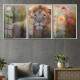Kit 3 Quadros Decorativos Le�o em Meio as Flores Na Primavera