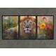 Kit 3 Quadros Decorativos Le�o em Meio as Flores Na Primavera