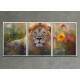 Kit 3 Quadros Decorativos Le�o em Meio as Flores Na Primavera