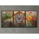 Kit 3 Quadros Decorativos Le�o em Meio as Flores Na Primavera