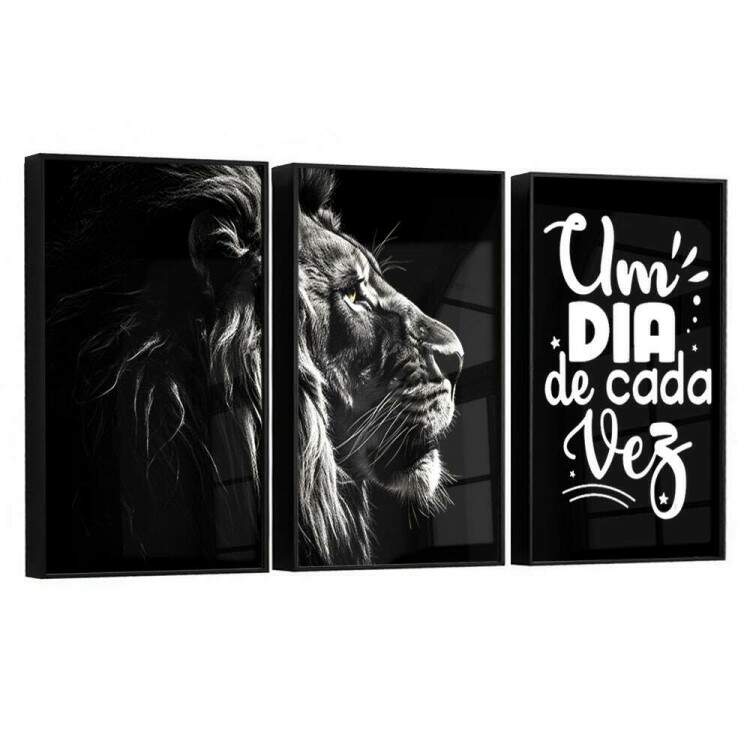 Kit 3 Quadros Decorativos Leo Motivacional Um Dia de Cada Vez