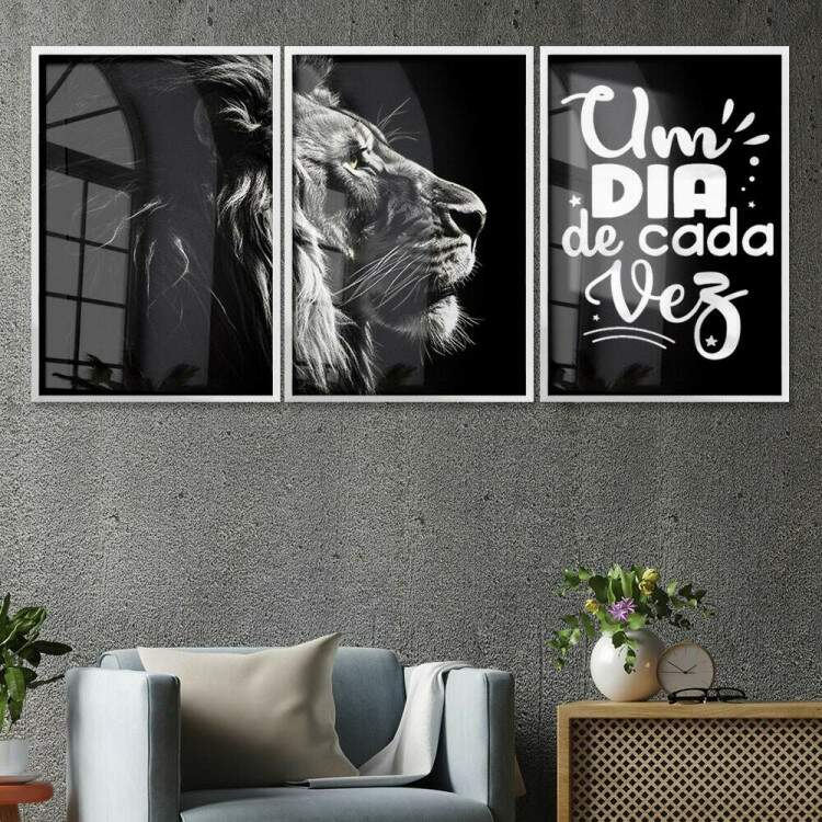 Kit 3 Quadros Decorativos Leo Motivacional Um Dia de Cada Vez