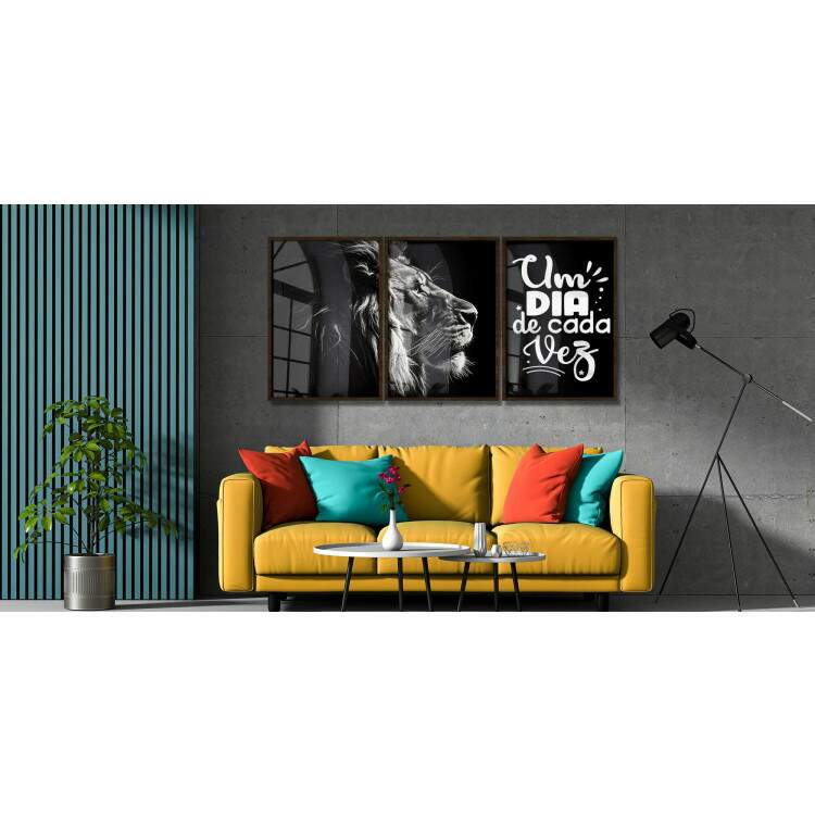 Kit 3 Quadros Decorativos Leo Motivacional Um Dia de Cada Vez