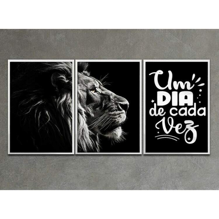 Kit 3 Quadros Decorativos Leo Motivacional Um Dia de Cada Vez