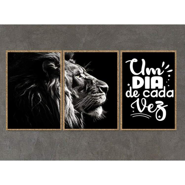 Kit 3 Quadros Decorativos Leo Motivacional Um Dia de Cada Vez