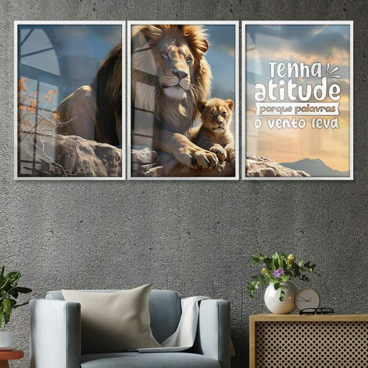 Kit 3 Quadros Decorativos Leo Motivacional Tenha Atitude Porque Palavras o Vento Leva