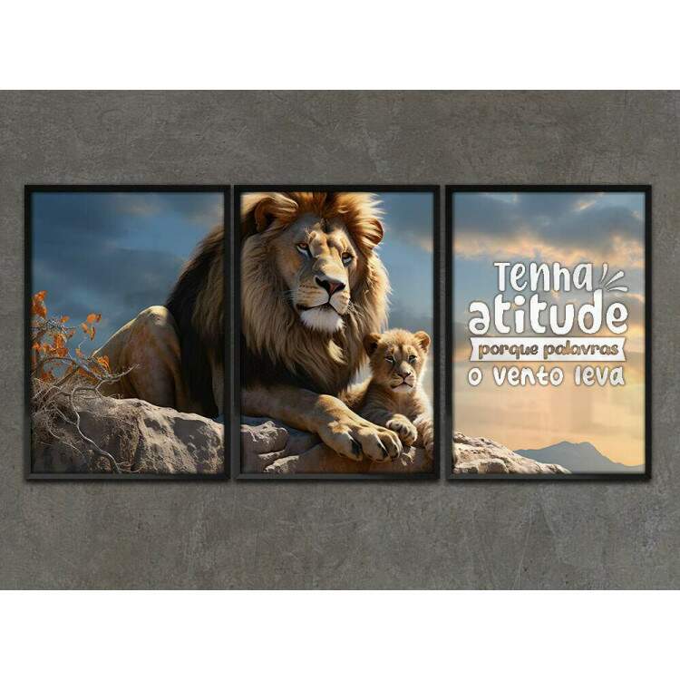 Kit 3 Quadros Decorativos Leo Motivacional Tenha Atitude Porque Palavras o Vento Leva