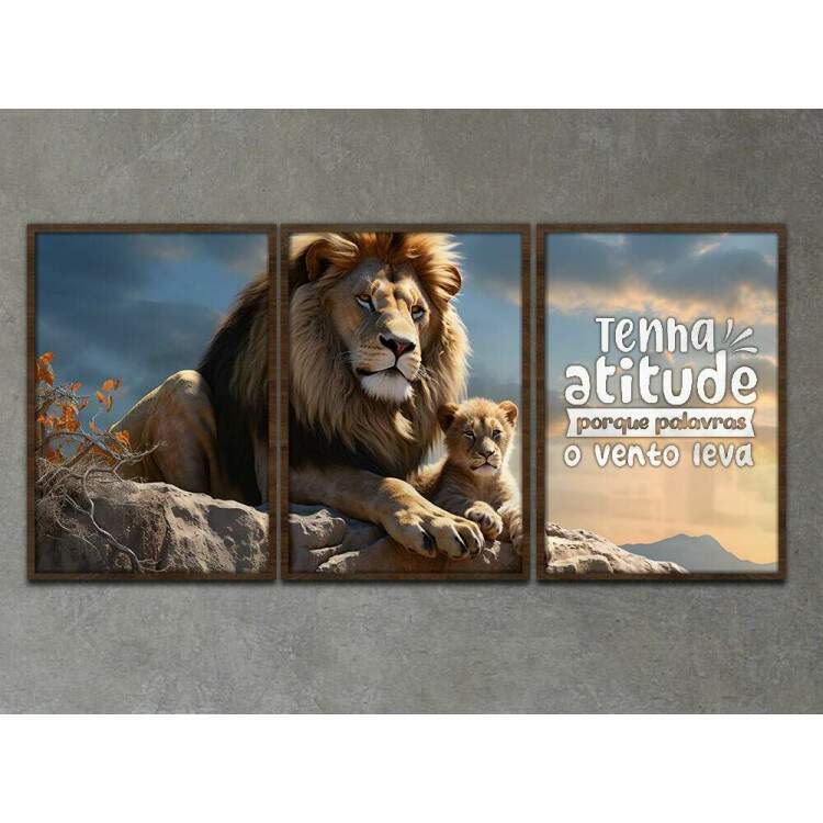 Kit 3 Quadros Decorativos Leo Motivacional Tenha Atitude Porque Palavras o Vento Leva