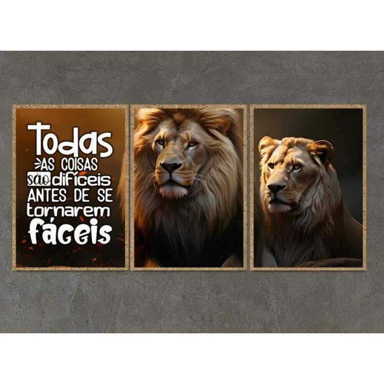 Kit 3 Quadros Decorativos Leo Motivacional Todas As Coisas So Difceis