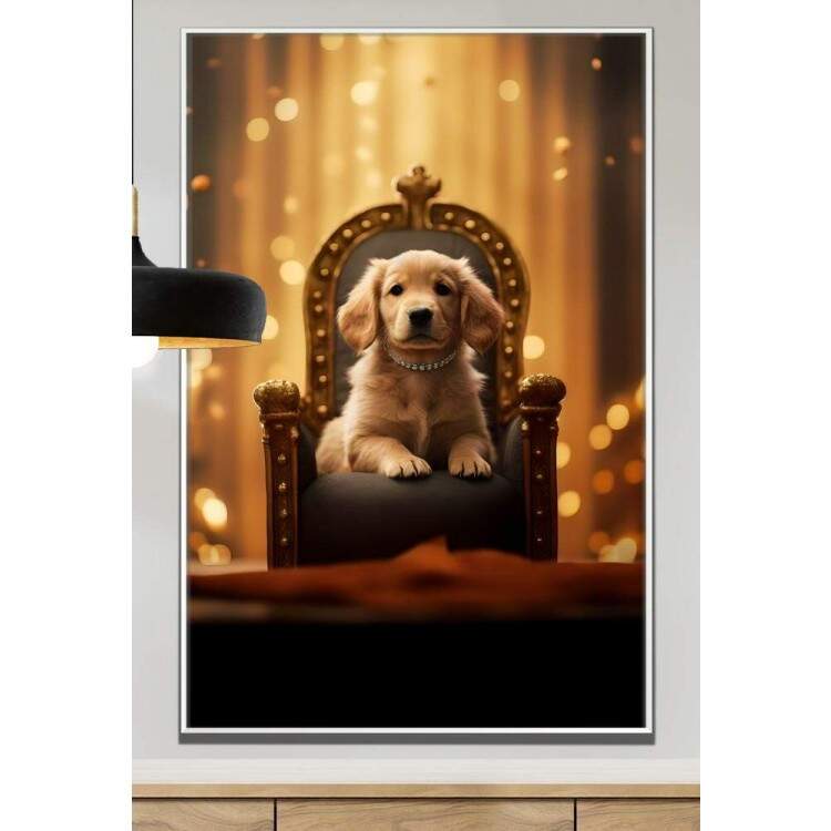 Quadro Decorativos de Animais Cachorro em Caminha Luxuosa com Fundo Brilhoso