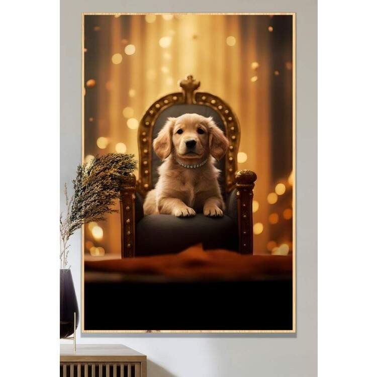 Quadro Decorativos de Animais Cachorro em Caminha Luxuosa com Fundo Brilhoso